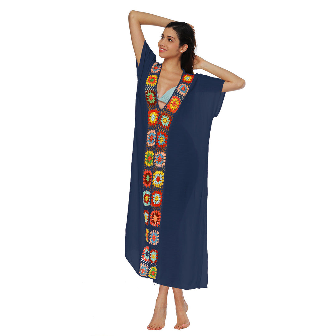 Damen Häkel-Strandkleid mit buntem Blumendesign EB