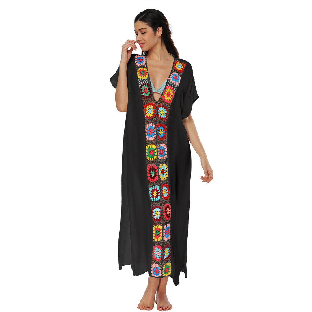 Damen Häkel-Strandkleid mit buntem Blumendesign EB