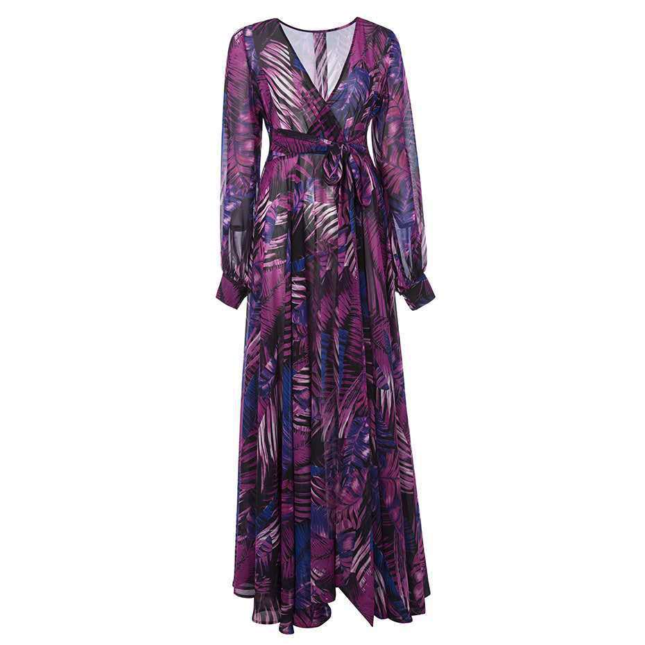 Damen Maxi-Kleid mit floralem Print und voluminösen Ärmeln EB