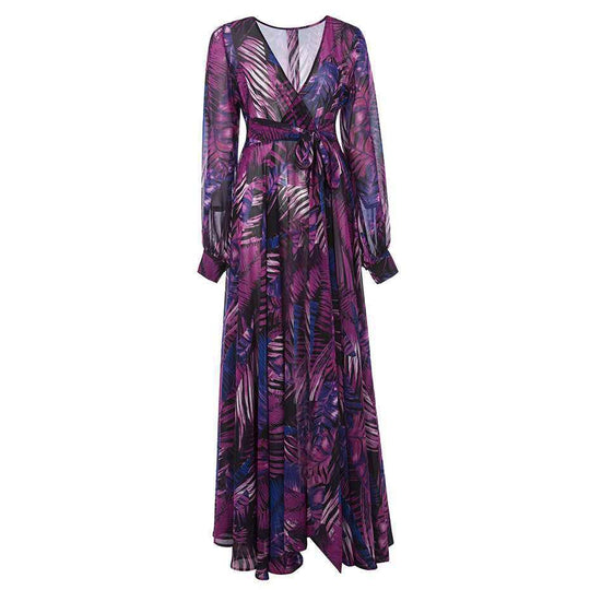 Damen Maxi-Kleid mit floralem Print und voluminösen Ärmeln EB