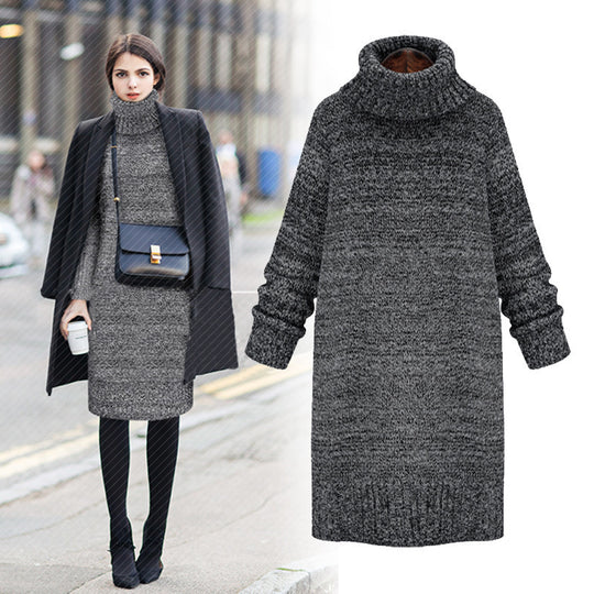 Damen Strickkleid mit hohem Kragen und lässigem Schnitt EB