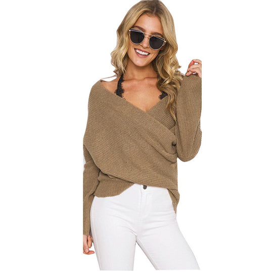 Damen Wickelpullover mit weitem V-Ausschnitt und lässiger Passform EB