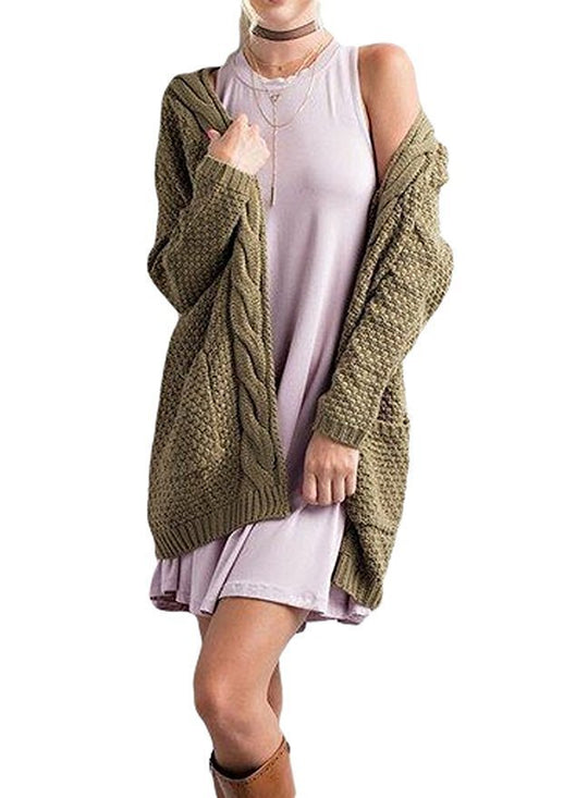 Damen Grober Strickcardigan mit offener Front und praktischen Taschen EB