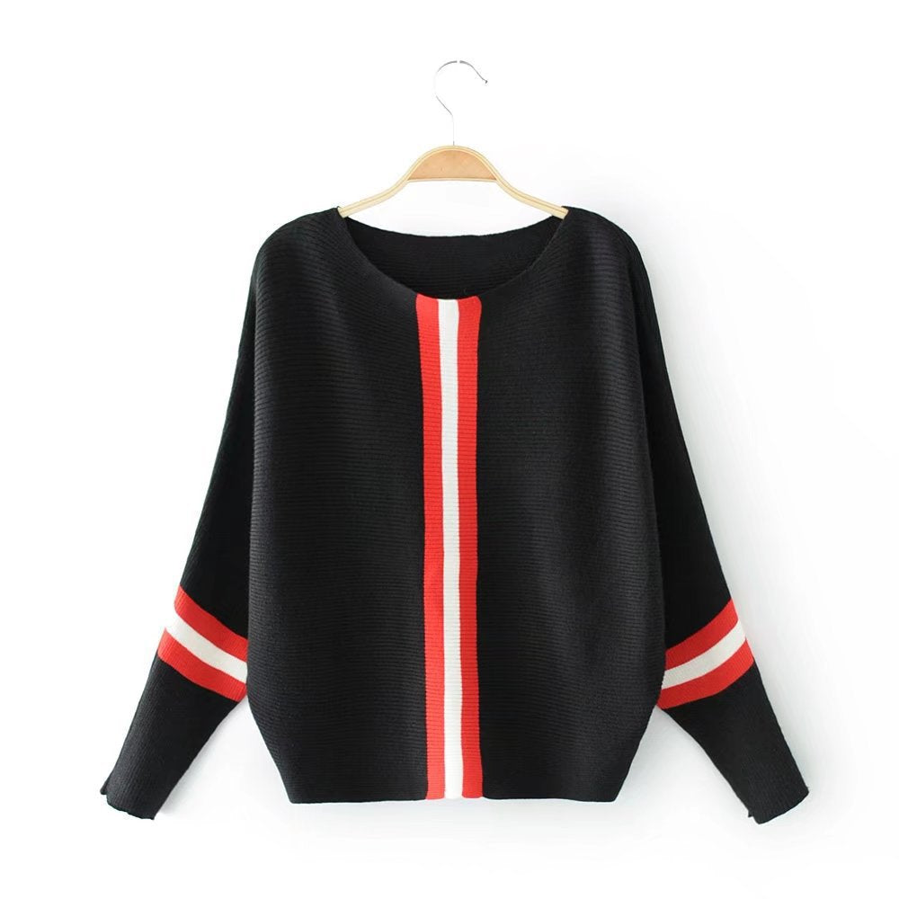 Damen lässiger Strickpullover mit modernen Streifen und weitem Schnitt EB