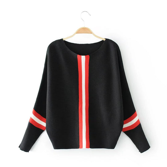 Damen lässiger Strickpullover mit modernen Streifen und weitem Schnitt EB