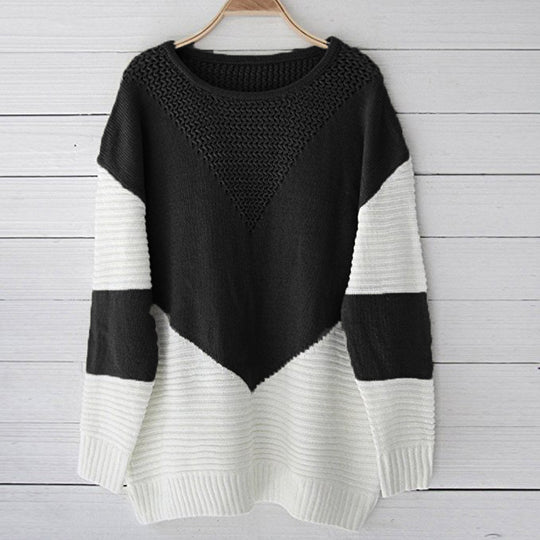 Damen modischer Strickpullover mit geometrischem Muster und strukturiertem Gewebe EB