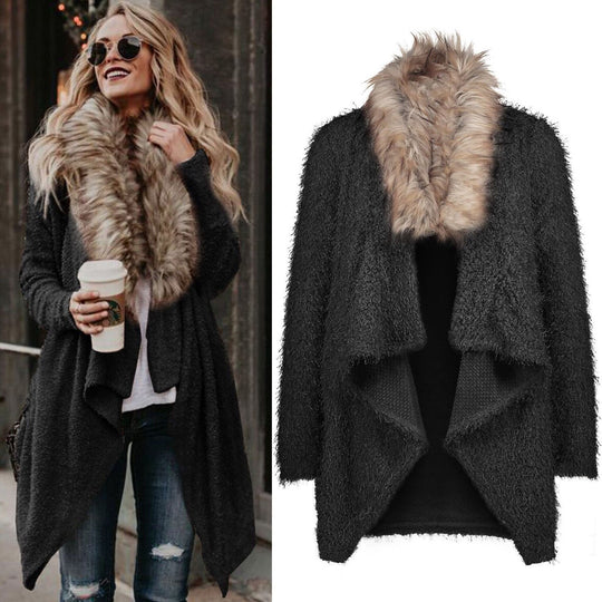 Damen Strickjacke mit kuscheligem Kragen und asymmetrischem Schnitt EB