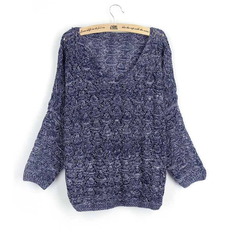 Damen Strickpullover mit V-Ausschnitt und luftiger Lochstruktur EB