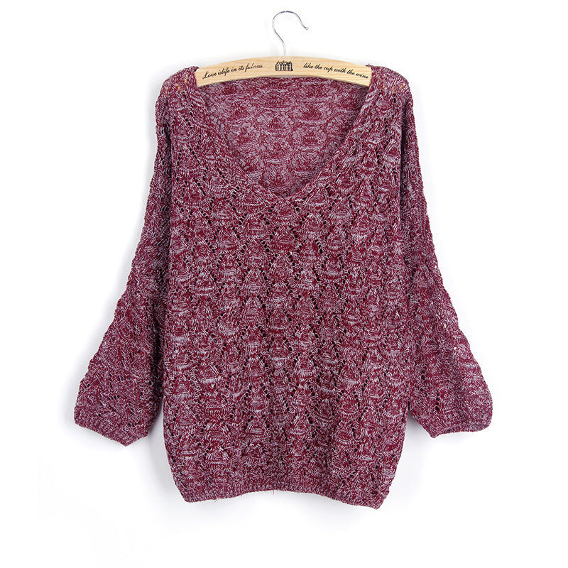 Damen Strickpullover mit V-Ausschnitt und luftiger Lochstruktur EB