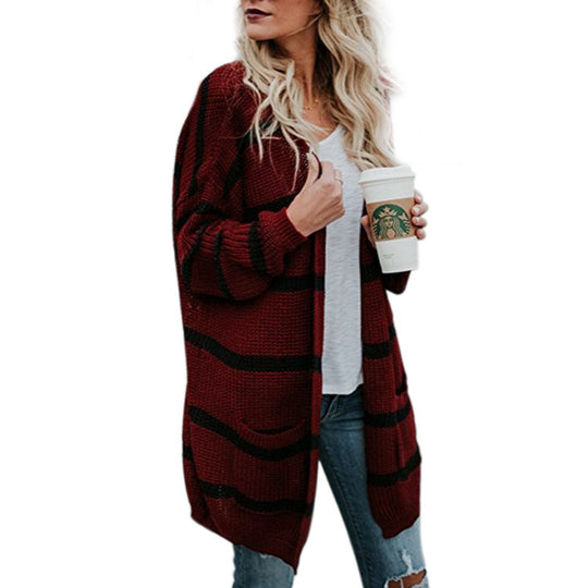Damen Strickcardigan mit lässigem Streifendesign und offenen Fronten EB