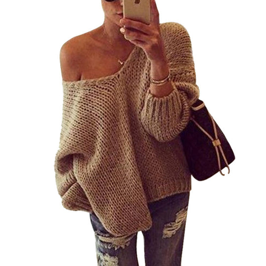 Damen Off-Shoulder Strickpullover mit lockerer Passform EB