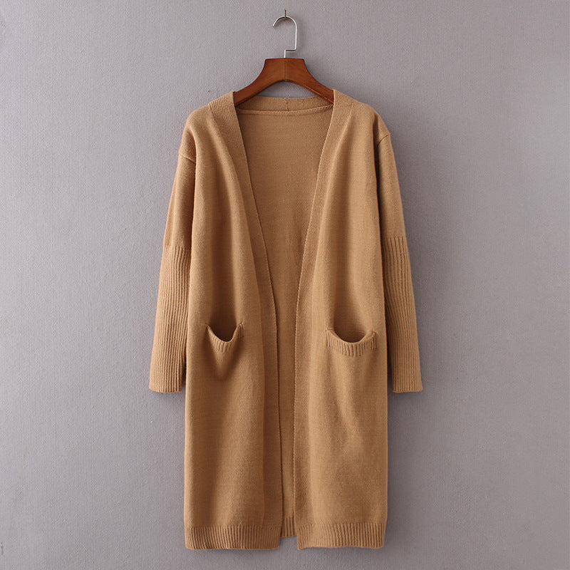 Damen Lange Strickjacke mit tiefen Taschen und offenem Schnitt EB