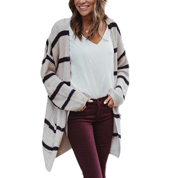 Damen Grobstrickpullover mit lässigem Schnitt und modernen Streifen EB