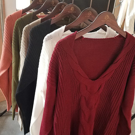 Damen Strickpullover mit tiefem V-Ausschnitt und lässigem Schnitt EB