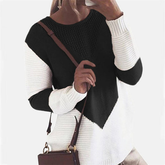 Damen modischer Strickpullover mit kreativem geometrischem Muster EB