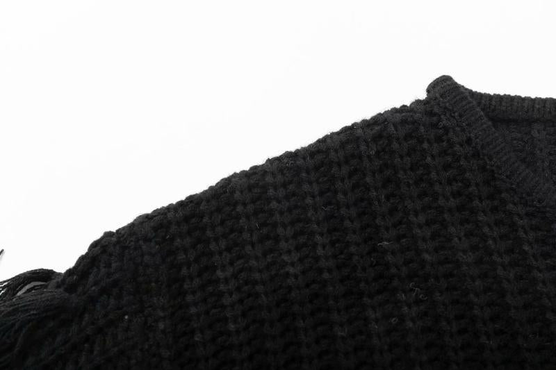 Damen trendiger Strickpullover mit ausgefallenen Fransenärmeln EB