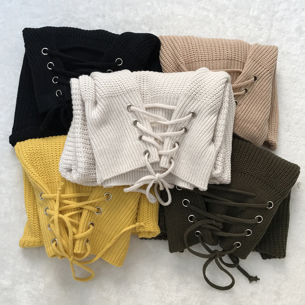 Damen Strickpullover mit schnüren und weitem Schnitt EB
