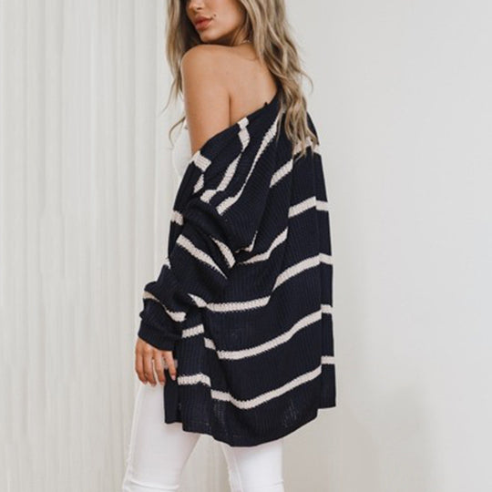 Damen Strickcardigan mit lässigem Streifendesign und offenen Fronten EB