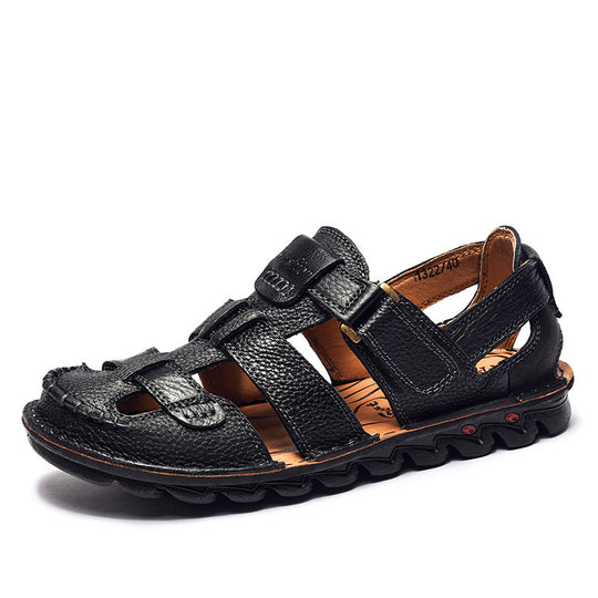 Herren Bequeme Ledersandalen mit verstellbarem Riemen und rutschfester Sohle EB