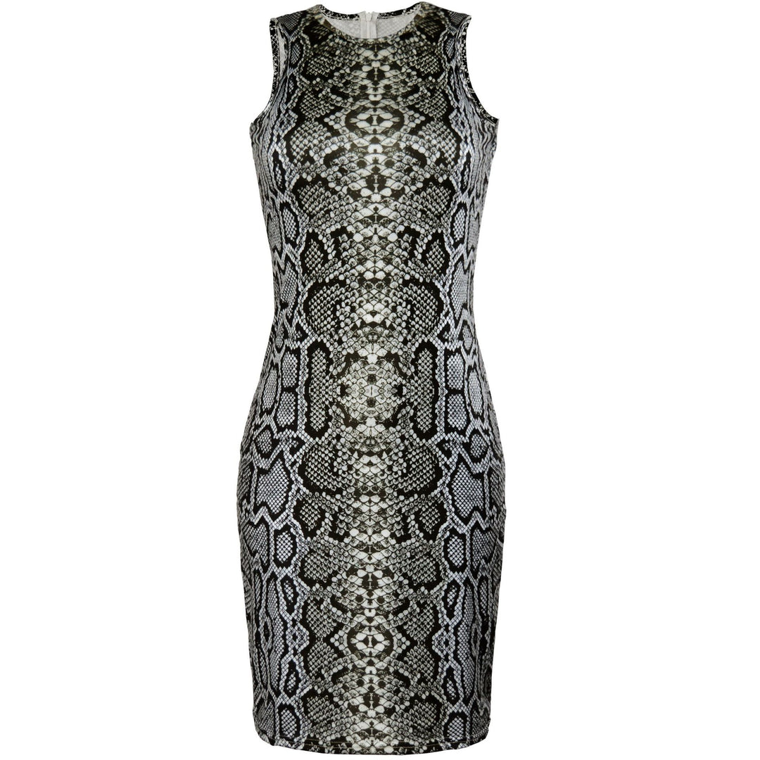 Damen Sexy Figurformendes Minikleid im Schlangenleder-Look EB