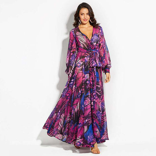 Damen Maxi-Kleid mit floralem Print und voluminösen Ärmeln EB