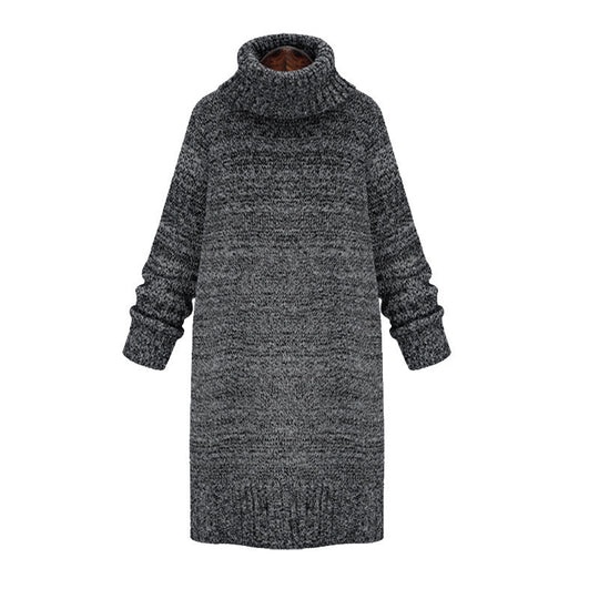 Damen Strickkleid mit hohem Kragen und lässigem Schnitt EB
