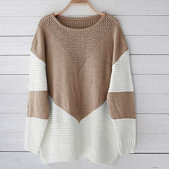 Damen modischer Strickpullover mit geometrischem Muster und strukturiertem Gewebe EB