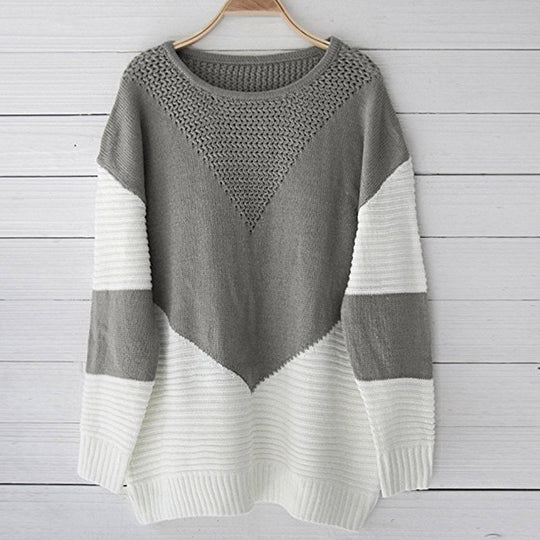 Damen modischer Strickpullover mit geometrischem Muster und strukturiertem Gewebe EB