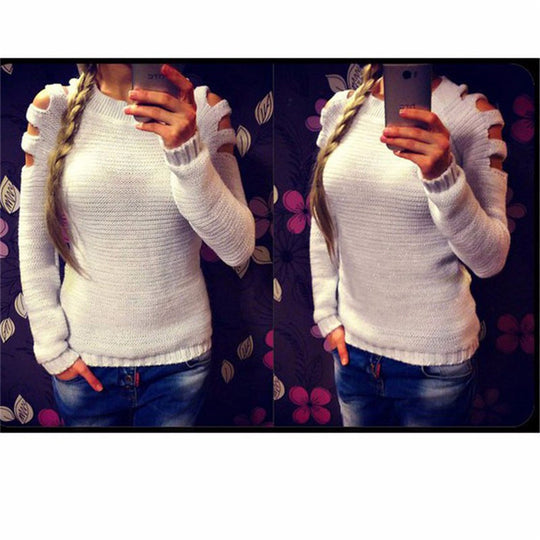 Damen Strickpullover mit innovativem Cut-Out-Design und glitzernden Details EB