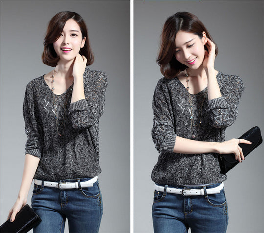 Damen Strickpullover mit dekorativem Lochmuster und weit geschnittenen Ärmeln EB