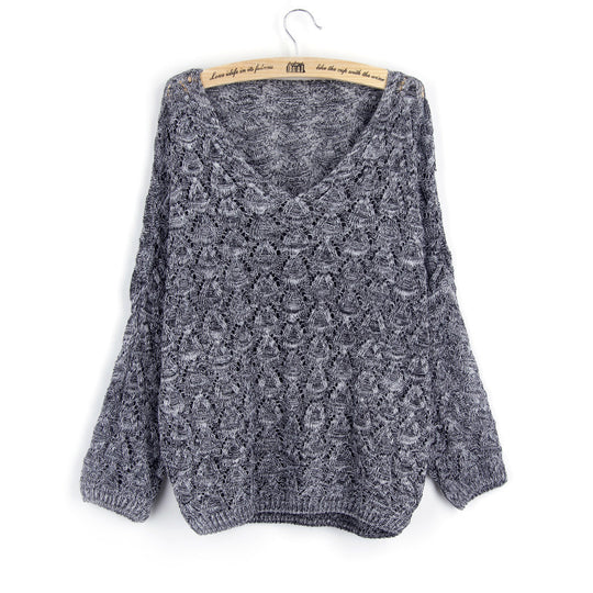 Damen Strickpullover mit dekorativem Lochmuster und weit geschnittenen Ärmeln EB