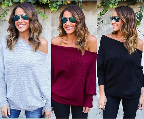 Damen lässiger Off-Shoulder Pullover mit strukturiertem Design und weiten Ärmeln EB