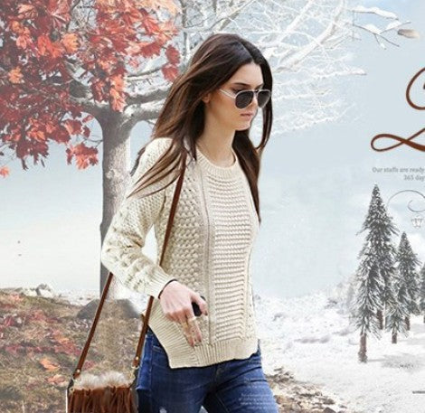 Damen Strickpullover mit strukturierter Oberfläche und seitlichen Taschen EB