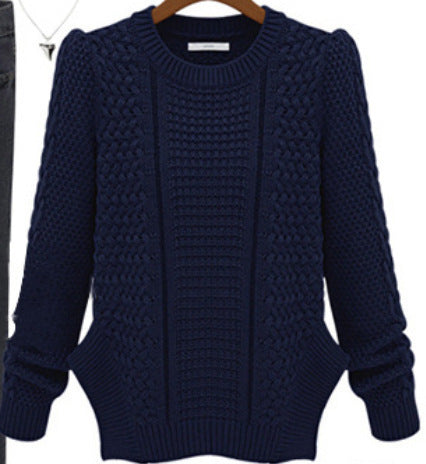 Damen Strickpullover mit strukturierter Oberfläche und seitlichen Taschen EB
