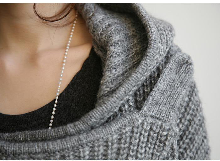 Damen Grober Strickmantel mit Kapuze und offenem Schnitt EB