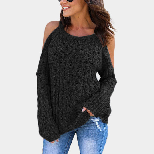 Damen Strickpullover mit Off-Shoulder Design und hohem Kragen EB