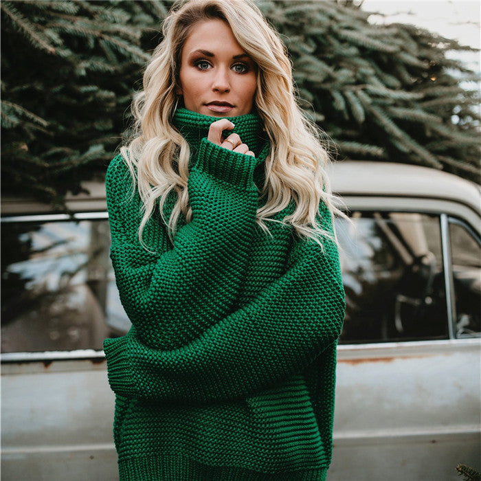 Damen Oversized Strickpullover mit hohem Kragen EB