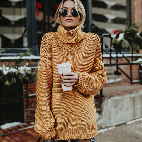 Damen Oversized Strickpullover mit hohem Kragen EB