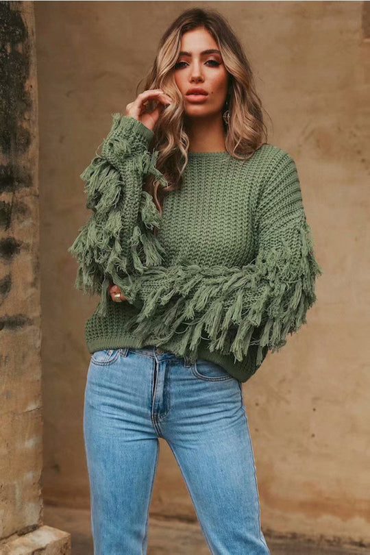Damen Pullover mit Fransendetails EB