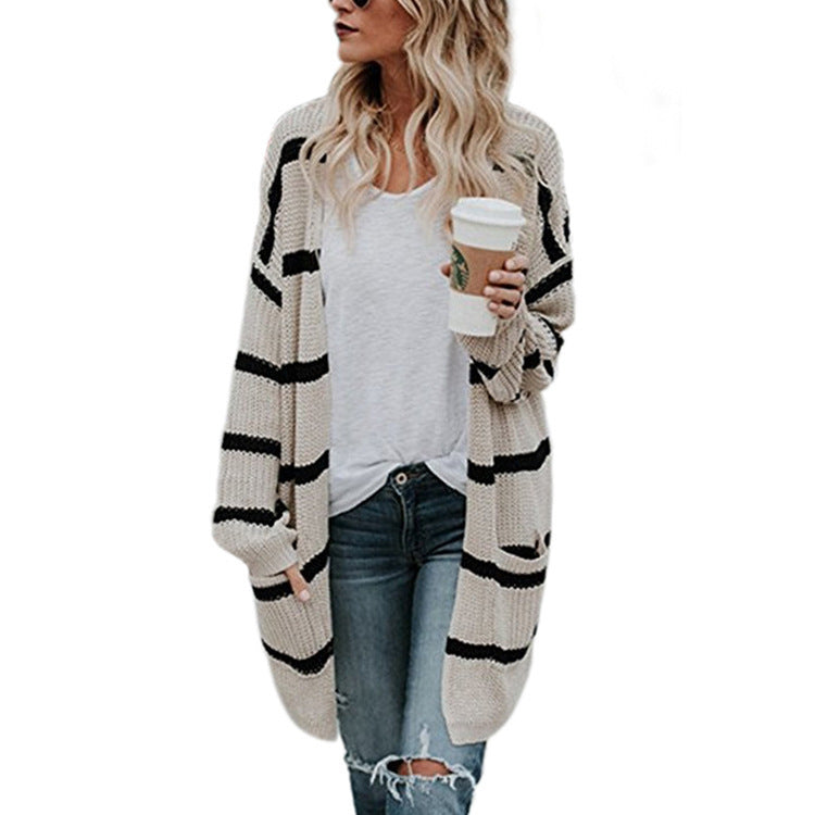 Damen Grobstrickpullover mit lässigem Schnitt und modernen Streifen EB