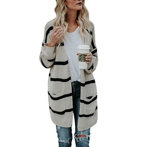 Damen Grobstrickpullover mit lässigem Schnitt und modernen Streifen EB