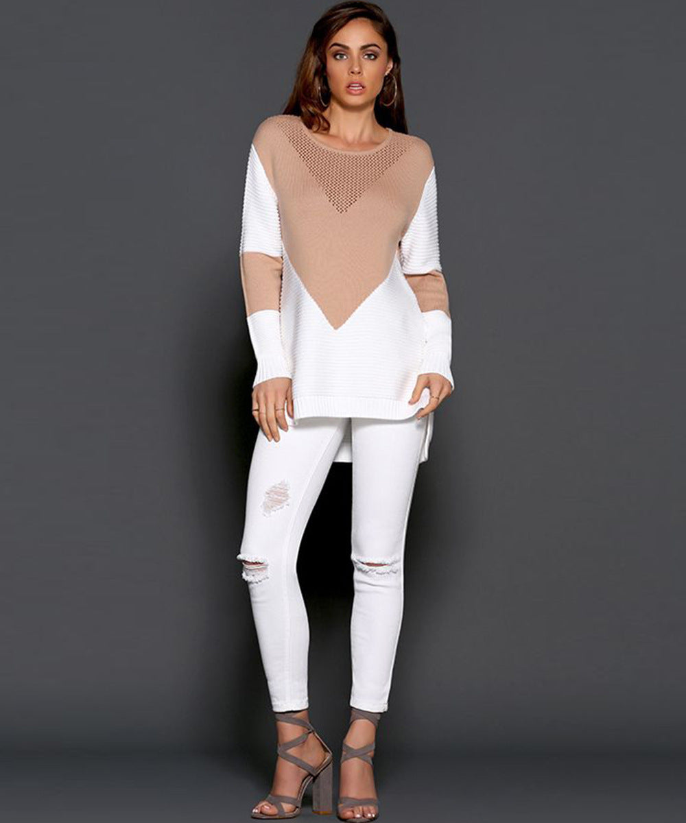 Damen modischer Strickpullover mit kreativem geometrischem Muster EB