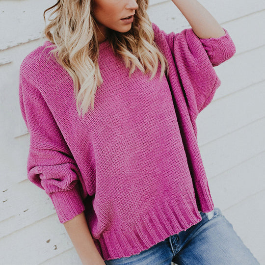 Damen Grobstrickpullover mit weitem Schnitt und modischem Design EB
