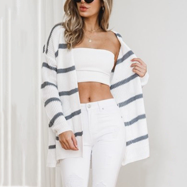 Damen Strickcardigan mit lässigem Streifendesign und offenen Fronten EB