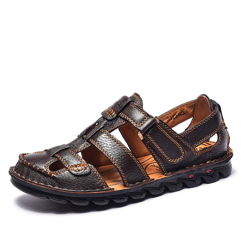 Herren Bequeme Ledersandalen mit verstellbarem Riemen und rutschfester Sohle EB