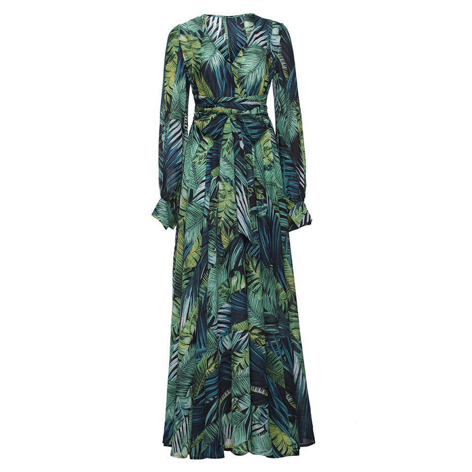 Damen Maxi-Kleid mit floralem Print und voluminösen Ärmeln EB