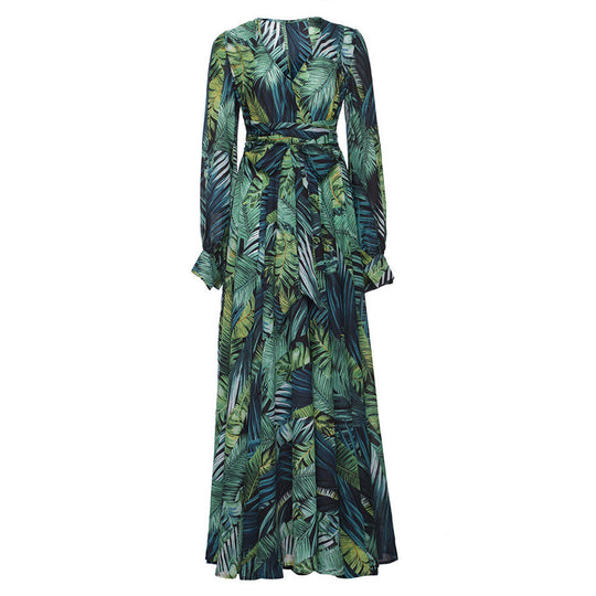 Damen Maxi-Kleid mit floralem Print und voluminösen Ärmeln EB