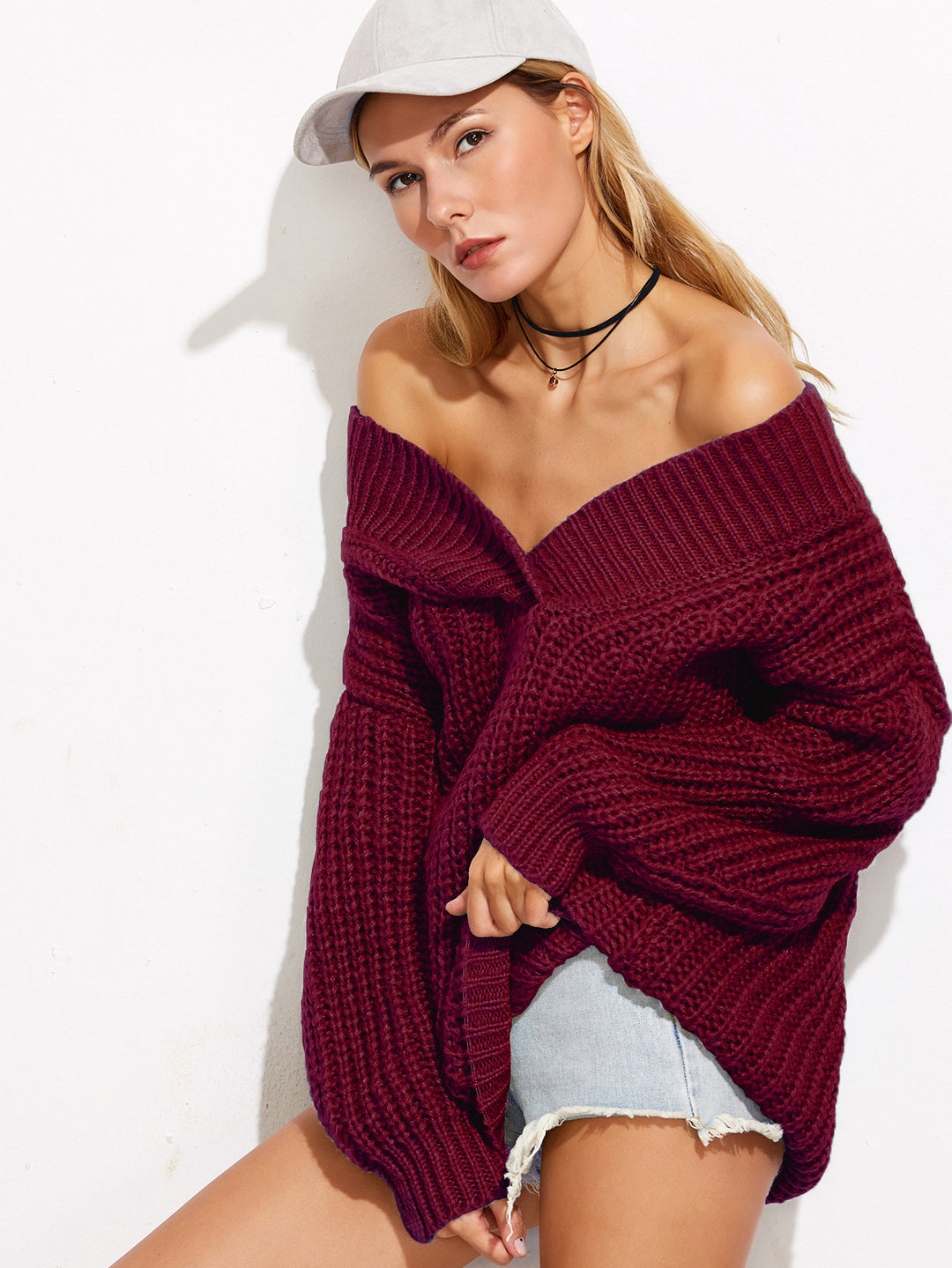 Damen Grobstrickpullover mit offenem Schnitt und stylishen Ärmeln EB