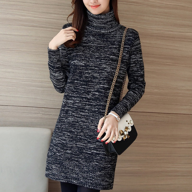 Damen Strickkleid mit hohem Rollkragen und gerippten Details EB