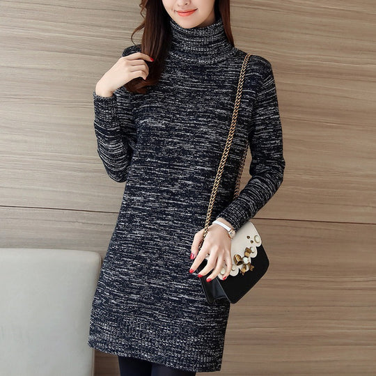 Damen Strickkleid mit hohem Rollkragen und gerippten Details EB